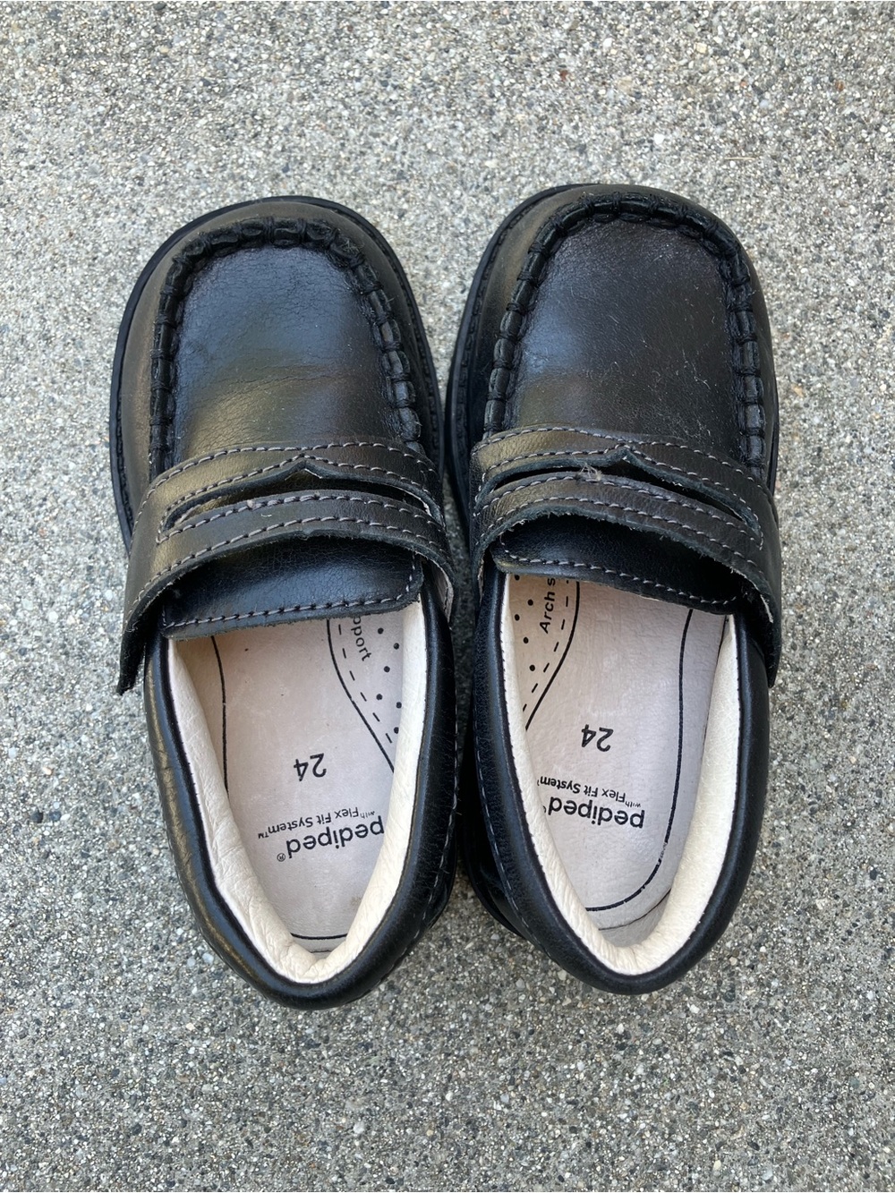 pediped Black Kids Leather Hook-and-Loop Dress Shoes